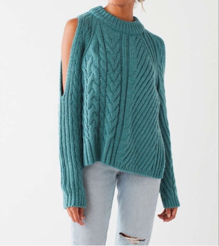 Urban Outfitters Nwt Teal Cold Shoulder Cable Knit Sweater L